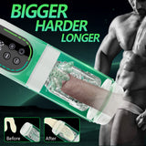 A man is using a penis pump to enlarge his private part.