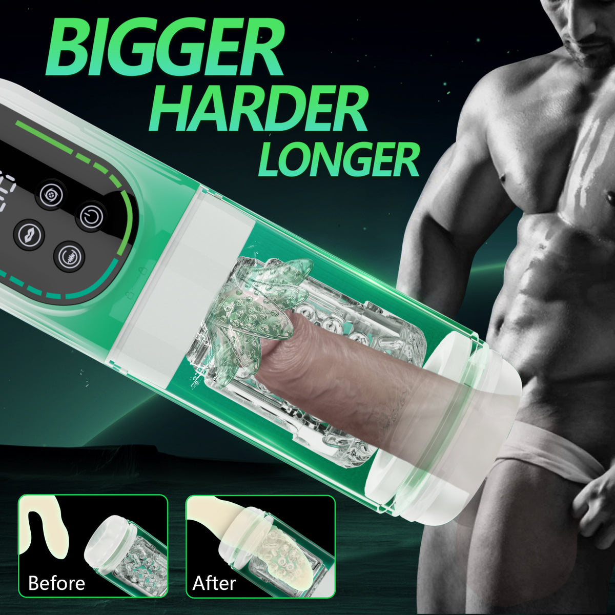 A man is using a penis pump to enlarge his private part.