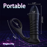 Black silicone anal vibrator with dimensions: 4.5" length, 1.8" diameter, 1.38" ring. Weighs 170g.