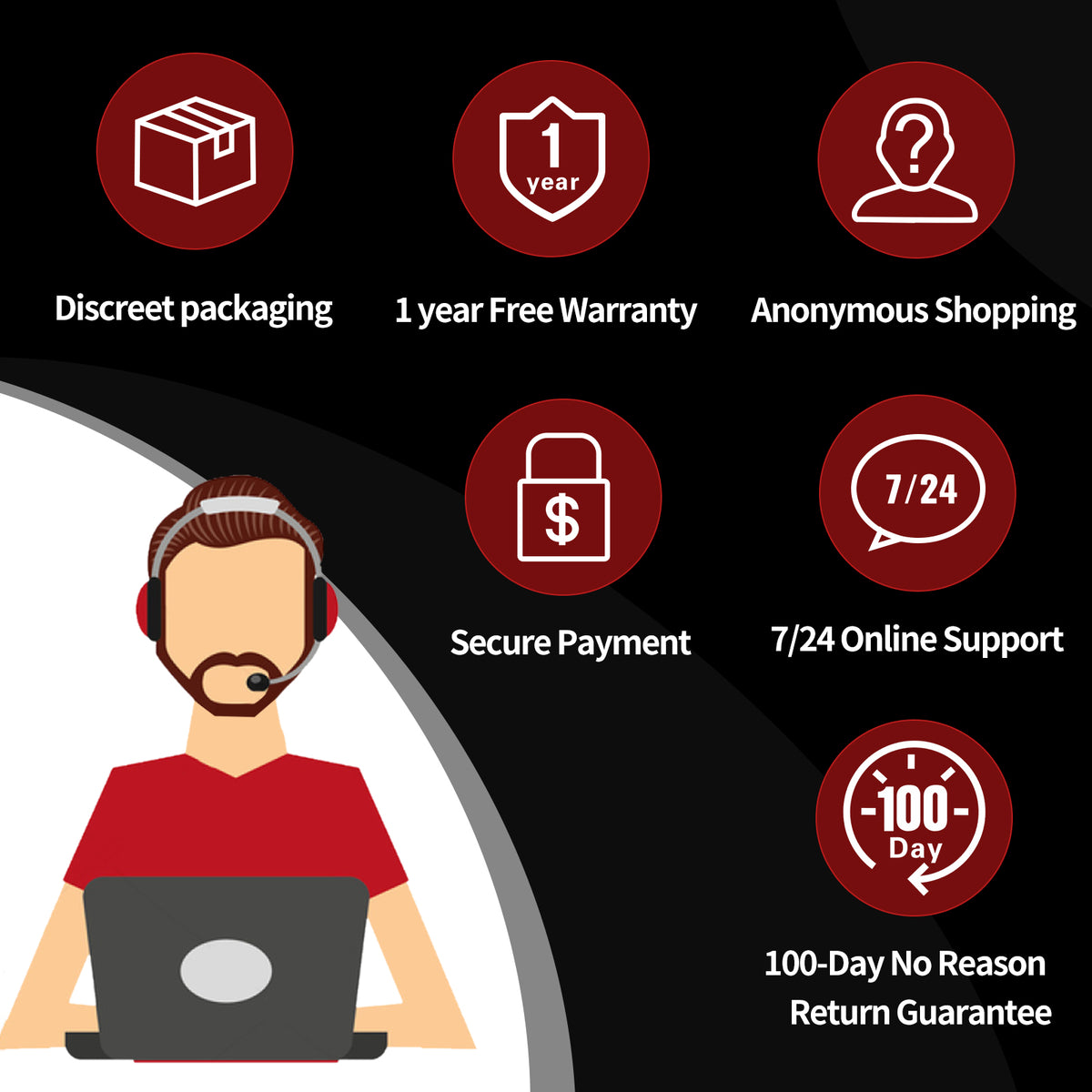 A man with a headset is working on a laptop with various icons.