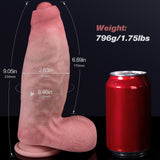 The Turtleneck Uncut Dildo with dimensions and weight next to soda can.