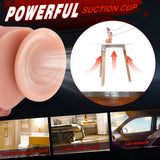 MR.J-Sensual Curved Dildo: double layer liquid silicone, powerful suction cup. Attaches to bathroom, floor, car window. Realistic skin, IPX7 waterproof.