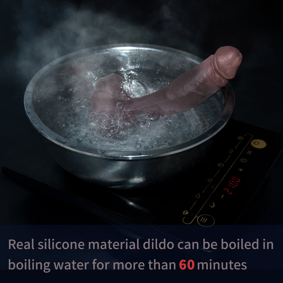 A dildo is boiling in a pot on an induction cooker.