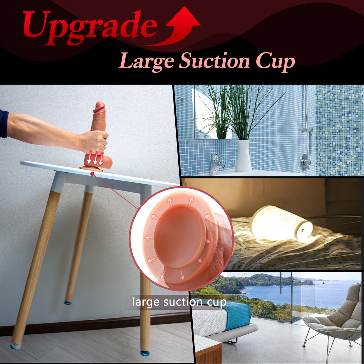 Realistic dildo with large suction cup for secure placement, upgrade your experience with this silicone toy.