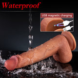 A flesh-colored dildo with water and a USB cable is shown.