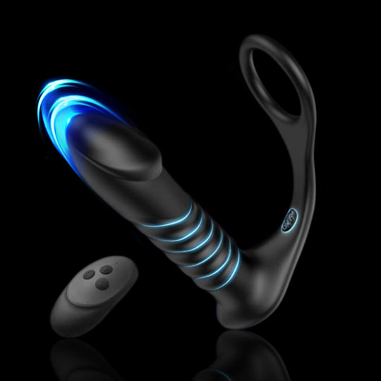 QUTOYS 10 Thrilling Vibration 3 Thrusting Silicone Cock Ring Anal Vibrator