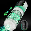 A white and green device with a digital display and clear cylinder containing blades.