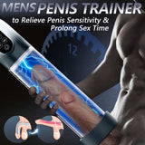 A man uses a penis trainer device with electric stimulation.