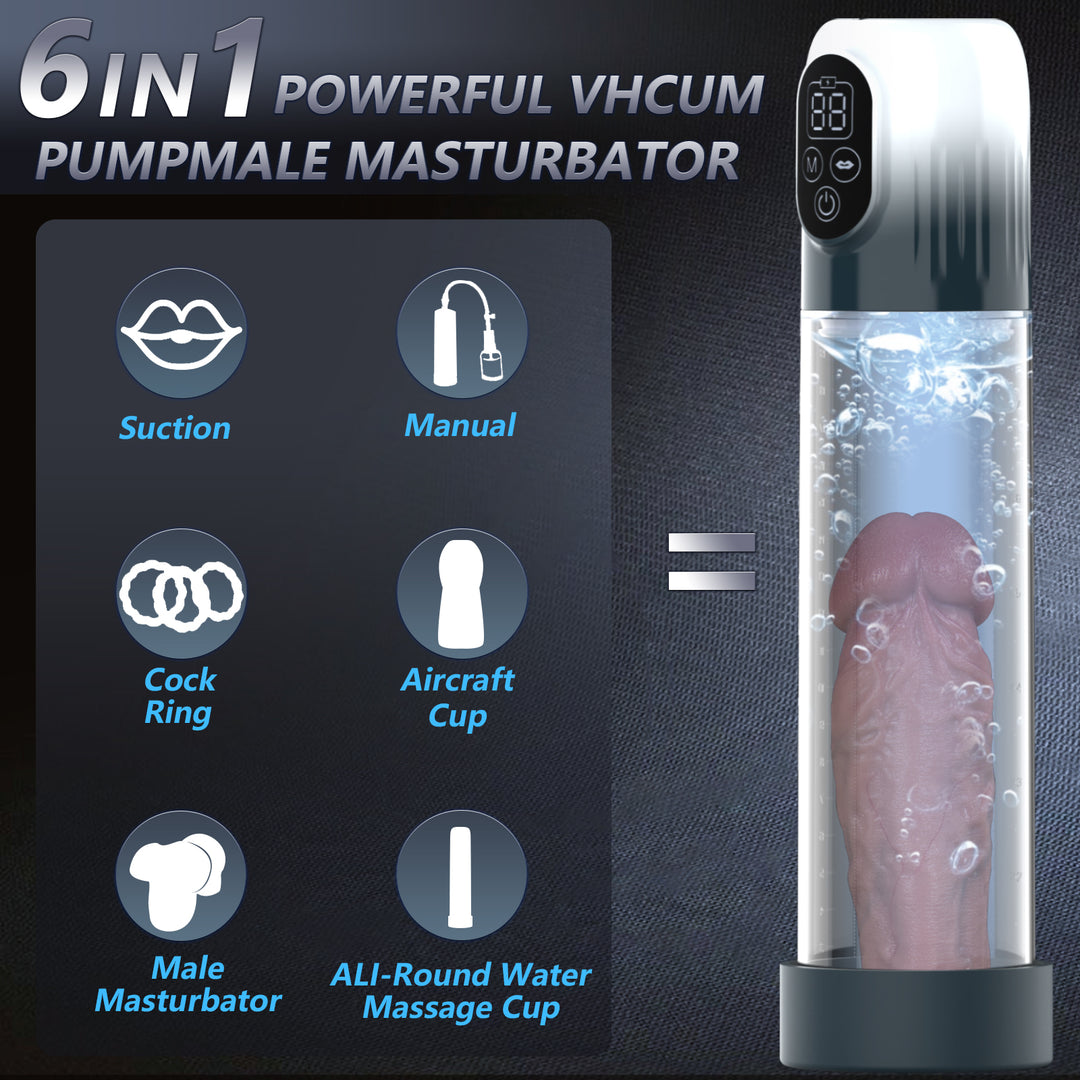 6-in-1 Penis Enlargement Pump | LCD Vacuum Pump - QUTOYS 6-in-1 Penis Enlargement Pump | LCD Vacuum Pump - QUTOYS