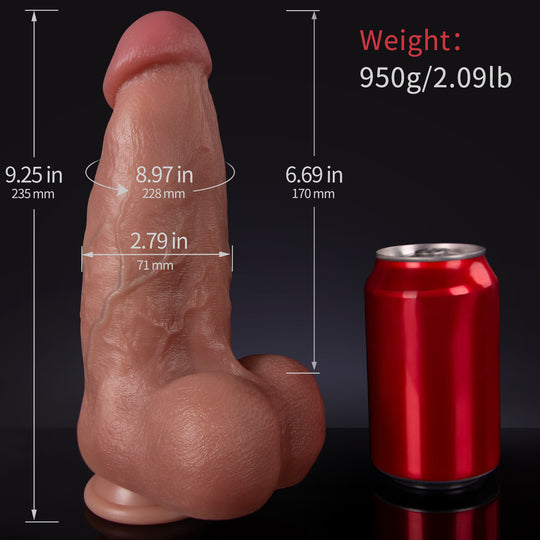 QUTOYS 2.79" Diameter Double Layer Silicone Huge  Dildo-brown