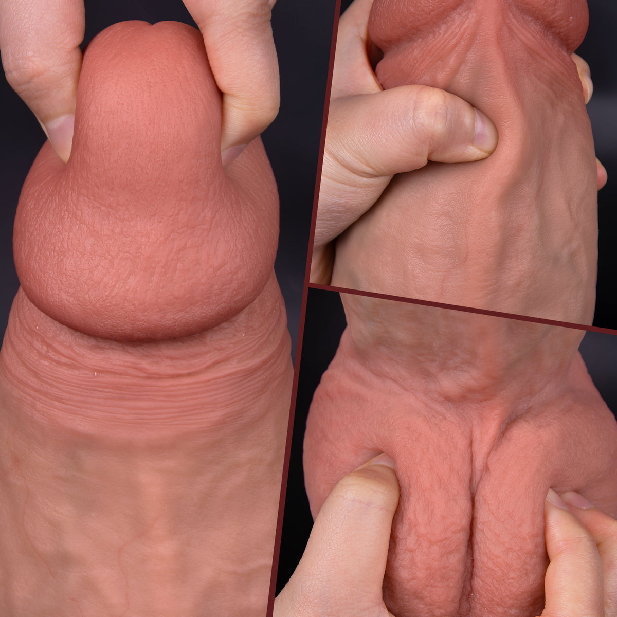 A man's genitals are being touched by his hands in the image.