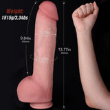 A dildo is shown next to a human arm for scale comparison.