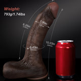 Detailed size comparison image of Dongkinger replica dildo next to soda can, showing 6.4in length and 1.74lbs weight.