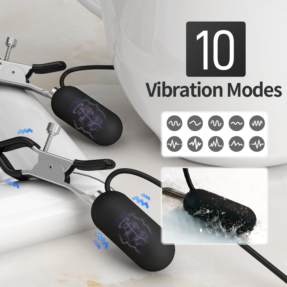 A product image shows a vibrating device with ten different vibration modes and water resistance.