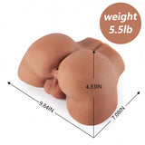 Artificial breasts with measurements and weight displayed on a white background.