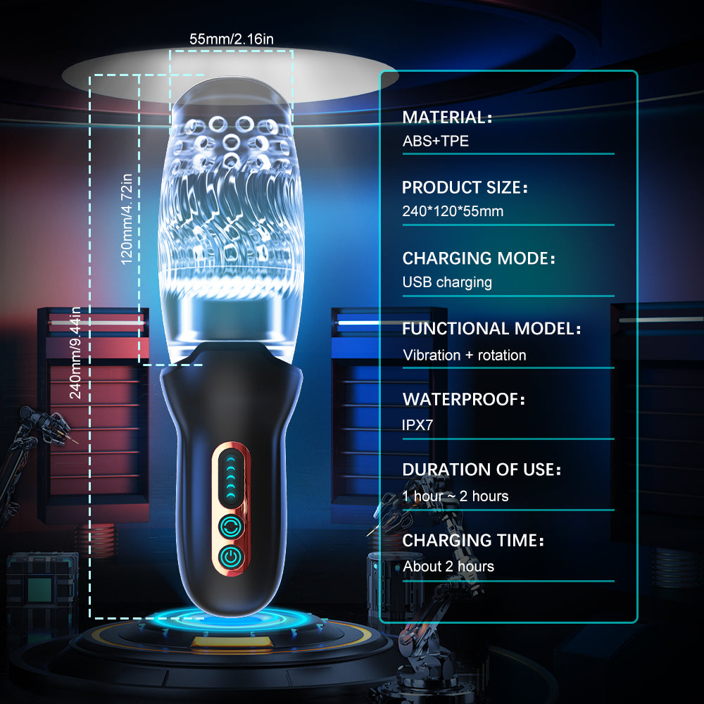 QUTOYS 5-Frequncy Rotation 10 Speeds Vibration Masturbators Oral Sex Cup