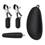 A black handheld remote control with accessories on a white background.